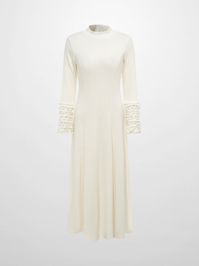 Sleeve Detail Princess Style Knit Dress - Cream