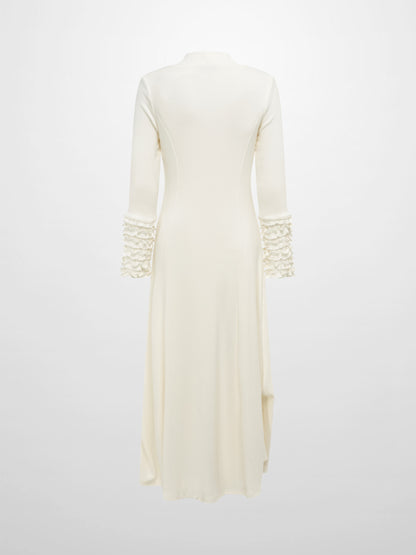 Sleeve Detail Princess Style Knit Dress - Cream