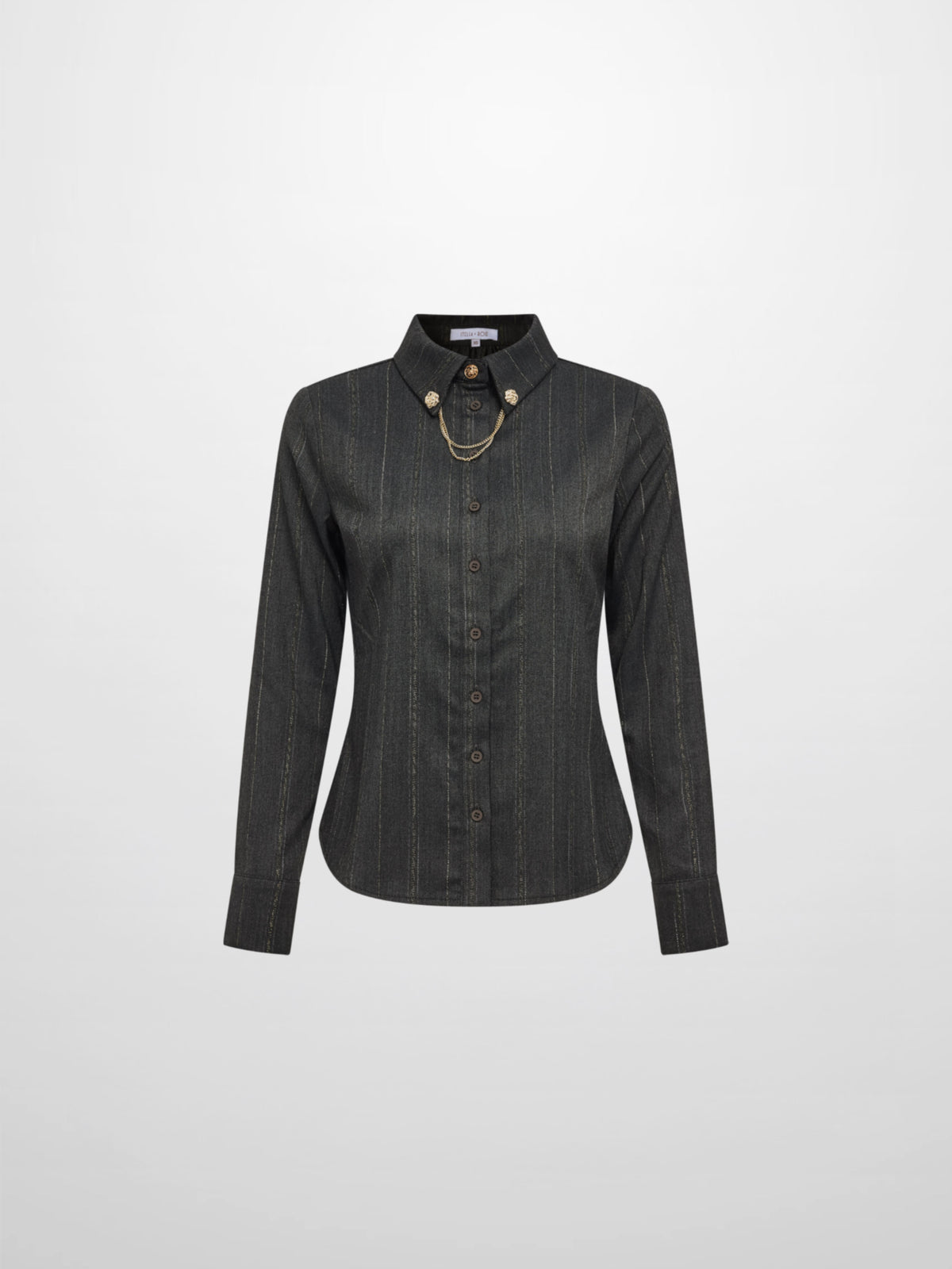 Chain Collar Blouse - Grey Pinstripe