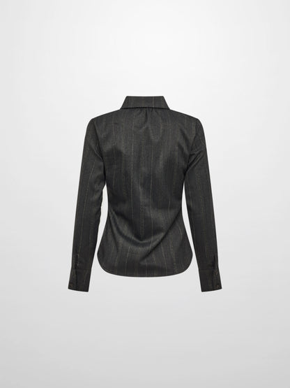Chain Collar Blouse - Grey Pinstripe