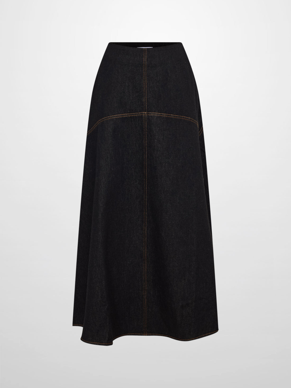 Curved Yoke Aline Denim Skirt - Black