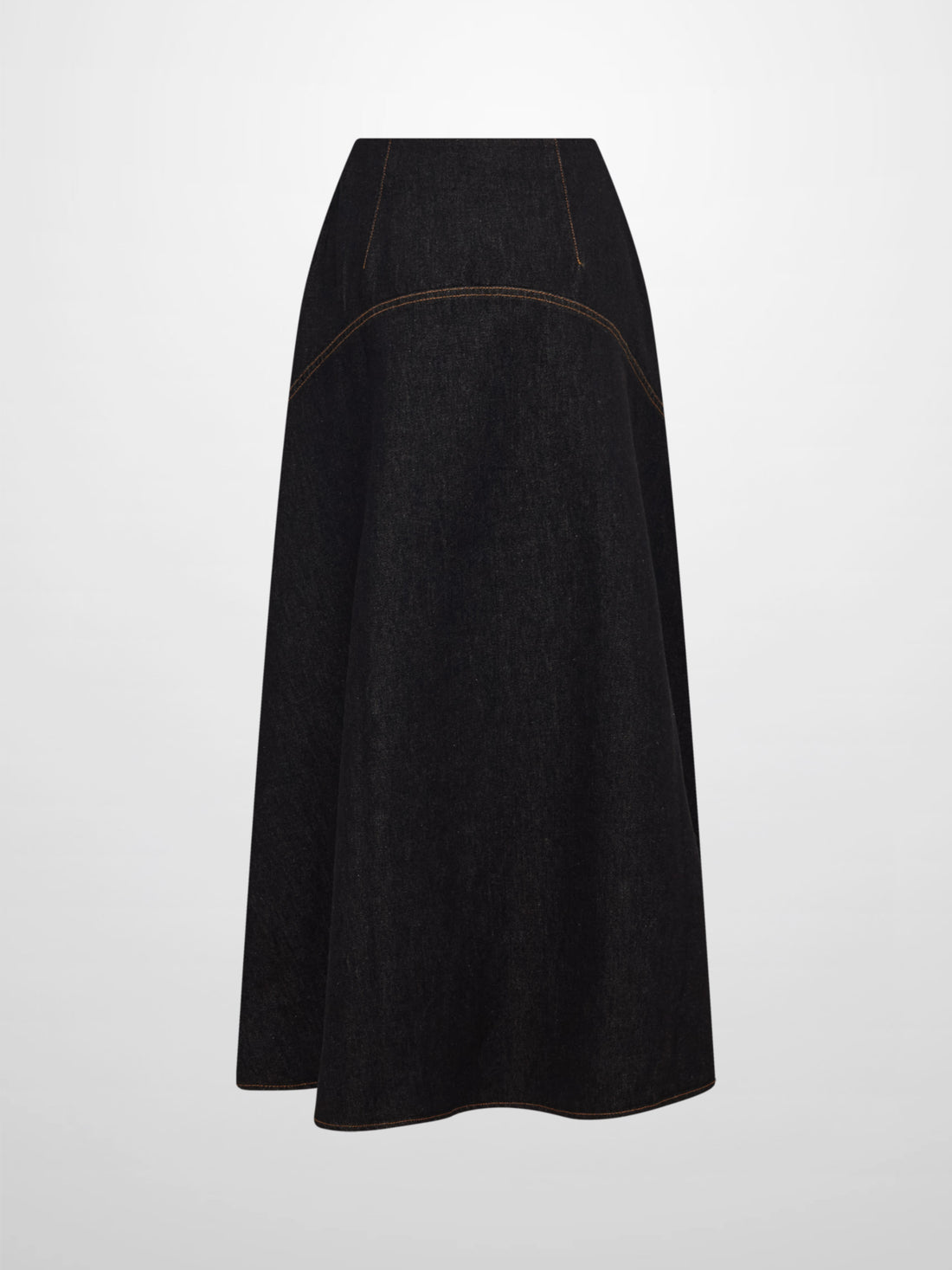 Curved Yoke Aline Denim Skirt - Black