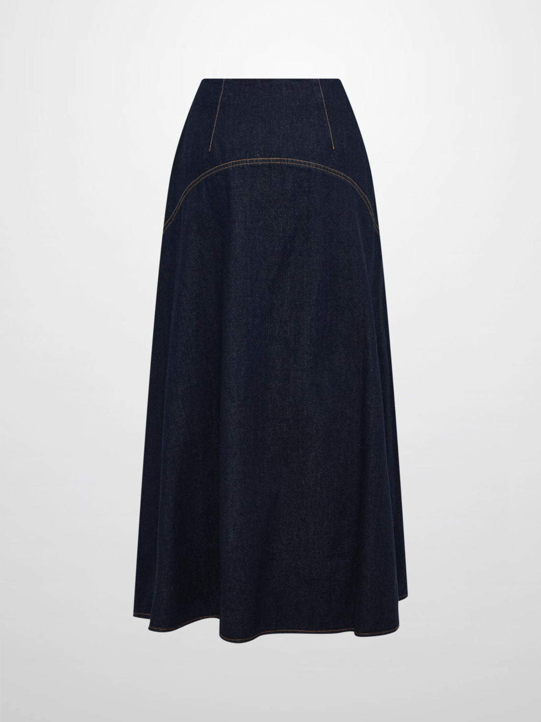 Curved Yoke Aline Denim Skirt - Blue