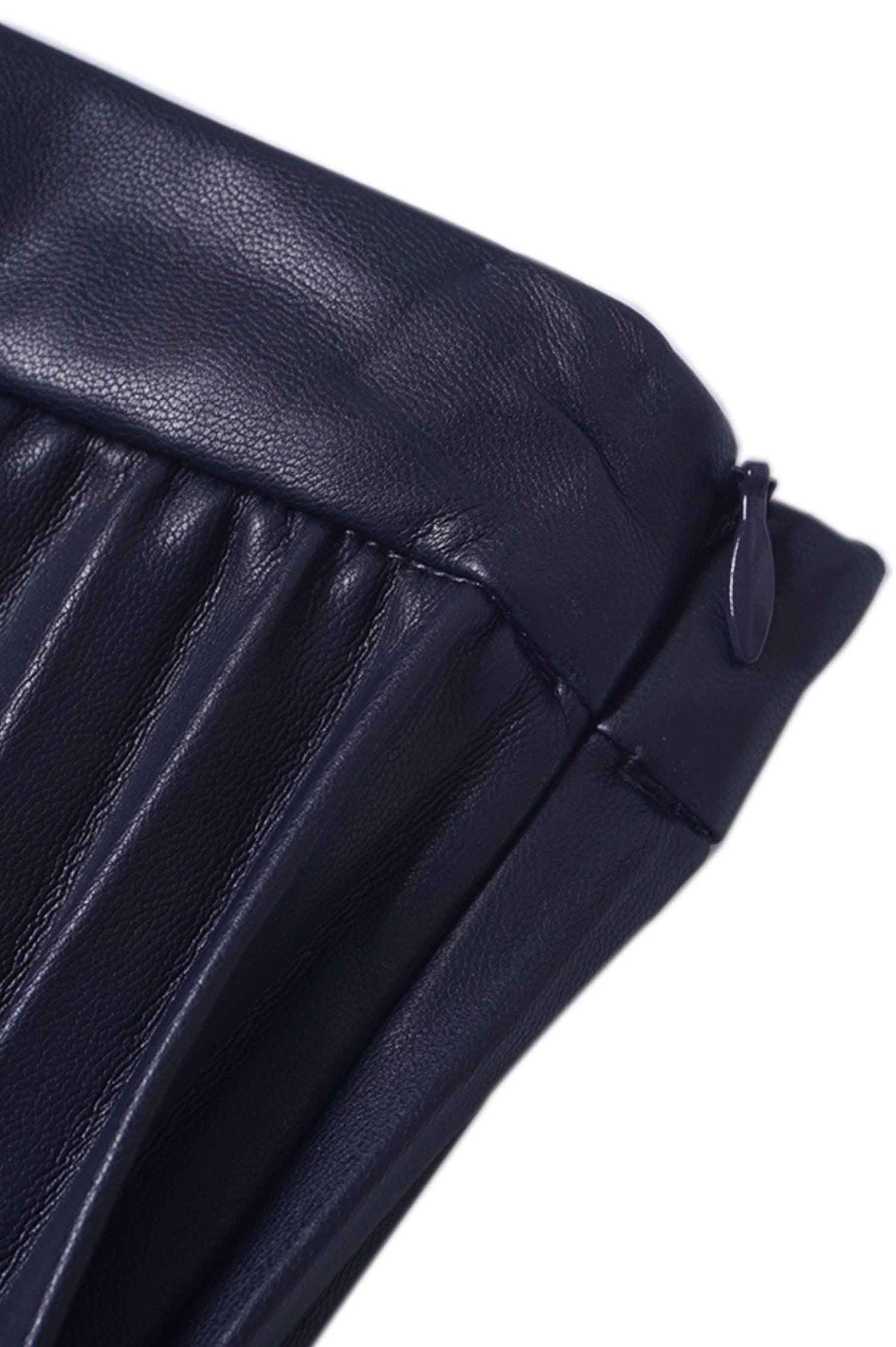Accordion Pleated Faux Leather Skirt-Navy