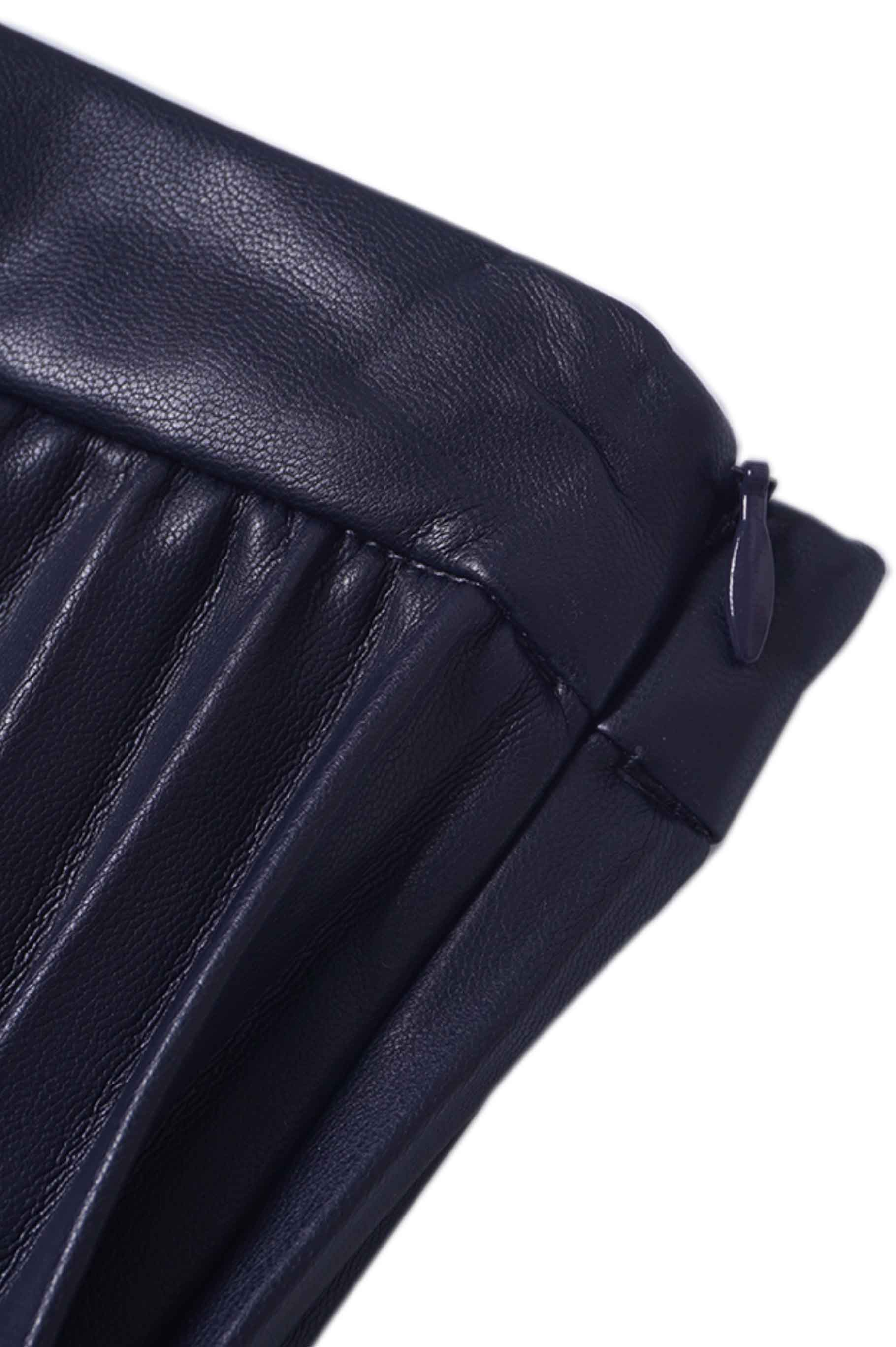 Accordion Pleated Faux Leather Skirt-Navy