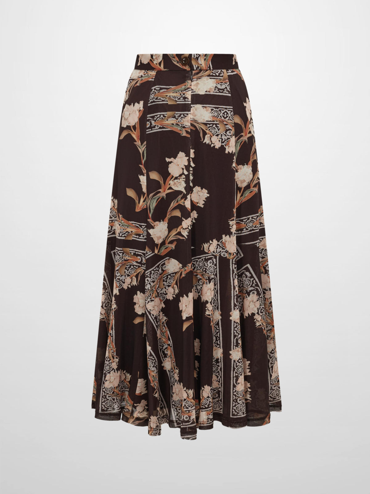 Mesh Trumpet Skirt - Brown Floral