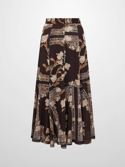 Mesh Trumpet Skirt - Brown Floral