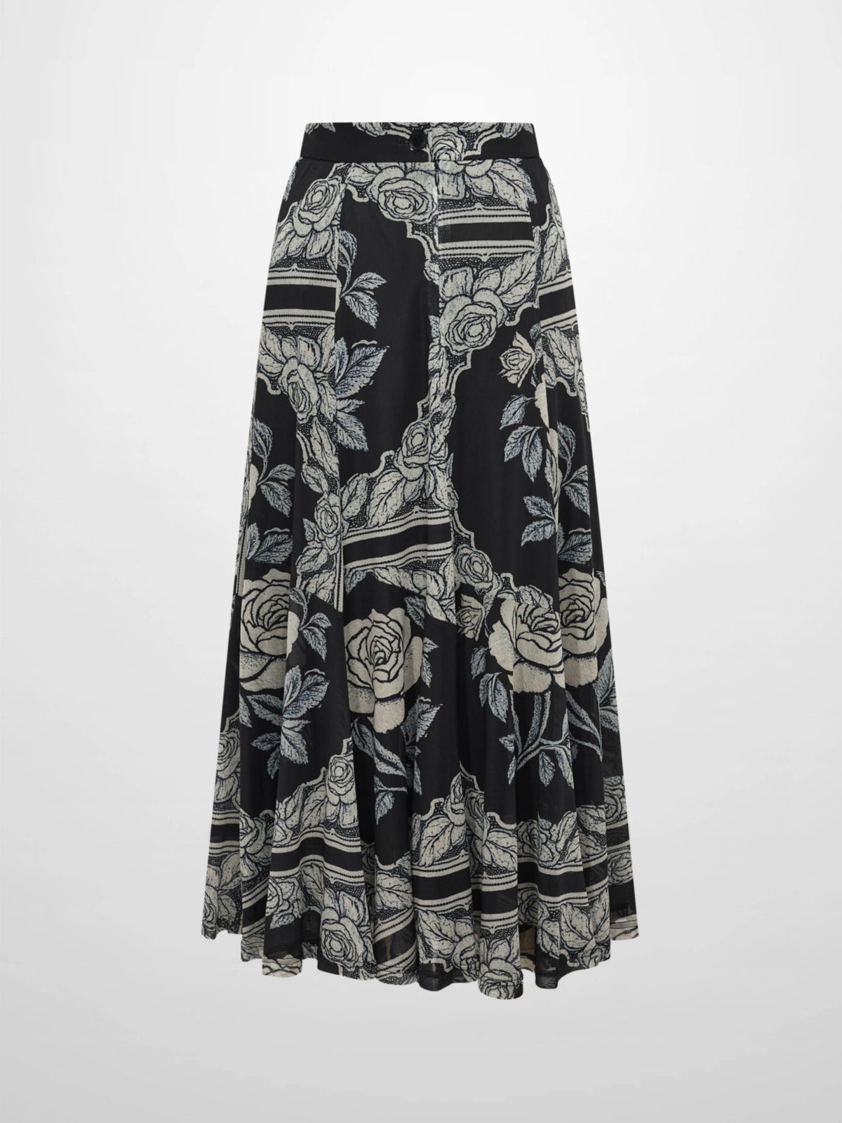 Mesh Trumpet Skirt - Cream Black Floral