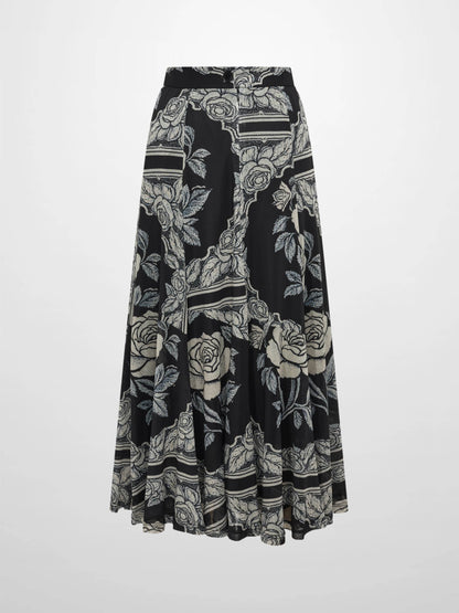 Mesh Trumpet Skirt - Cream Black Floral