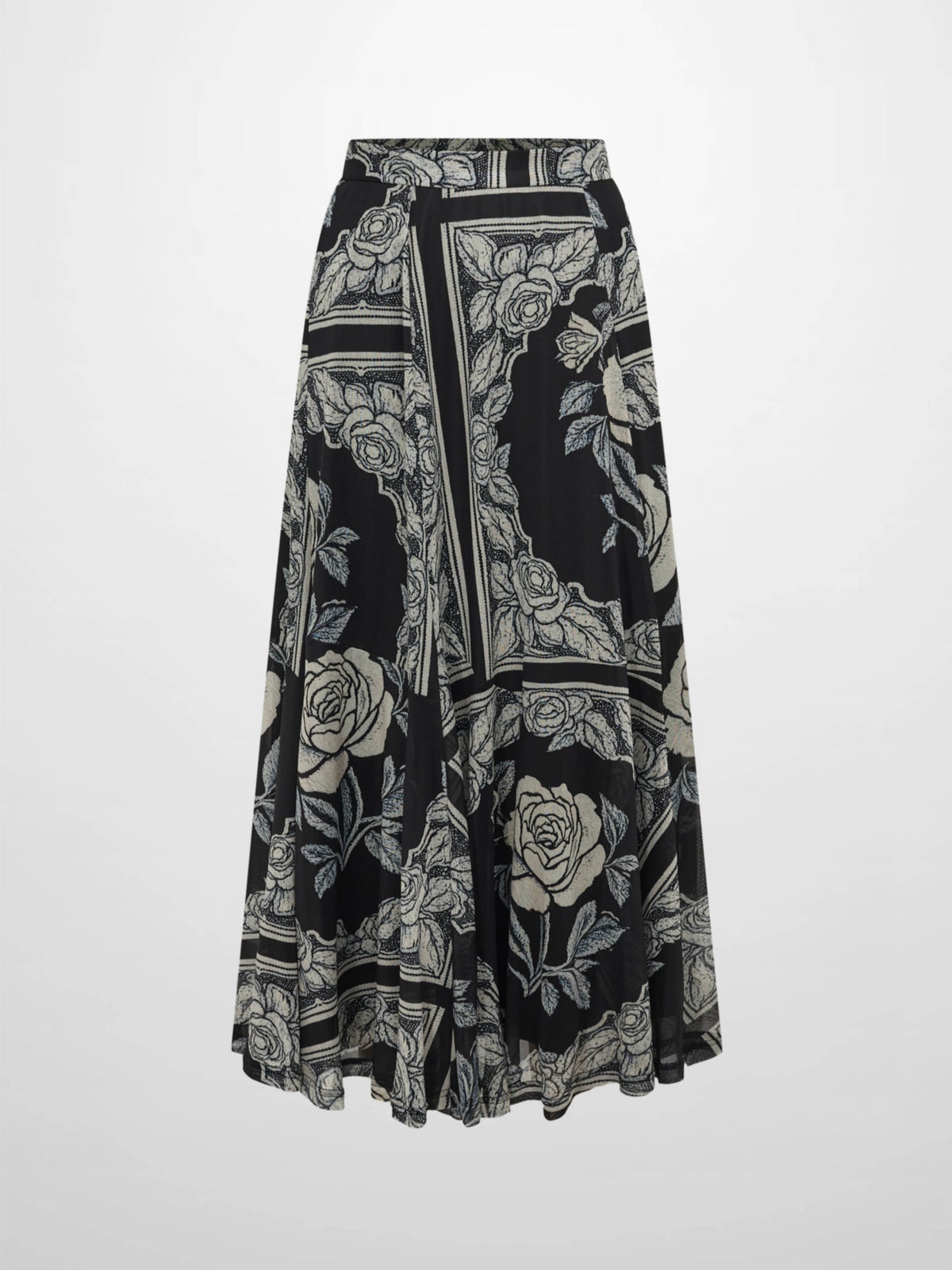 Mesh Trumpet Skirt - Cream Black Floral