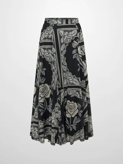 Mesh Trumpet Skirt - Cream Black Floral
