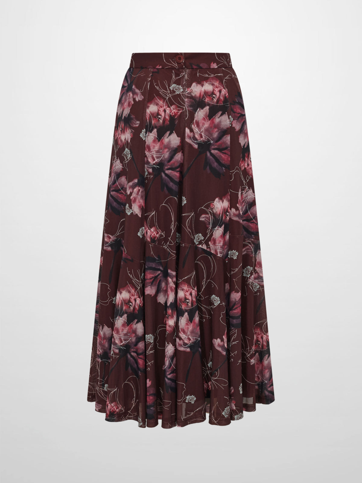 Mesh Trumpet Skirt - Burgundy Floral