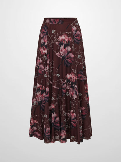 Mesh Trumpet Skirt - Burgundy Floral