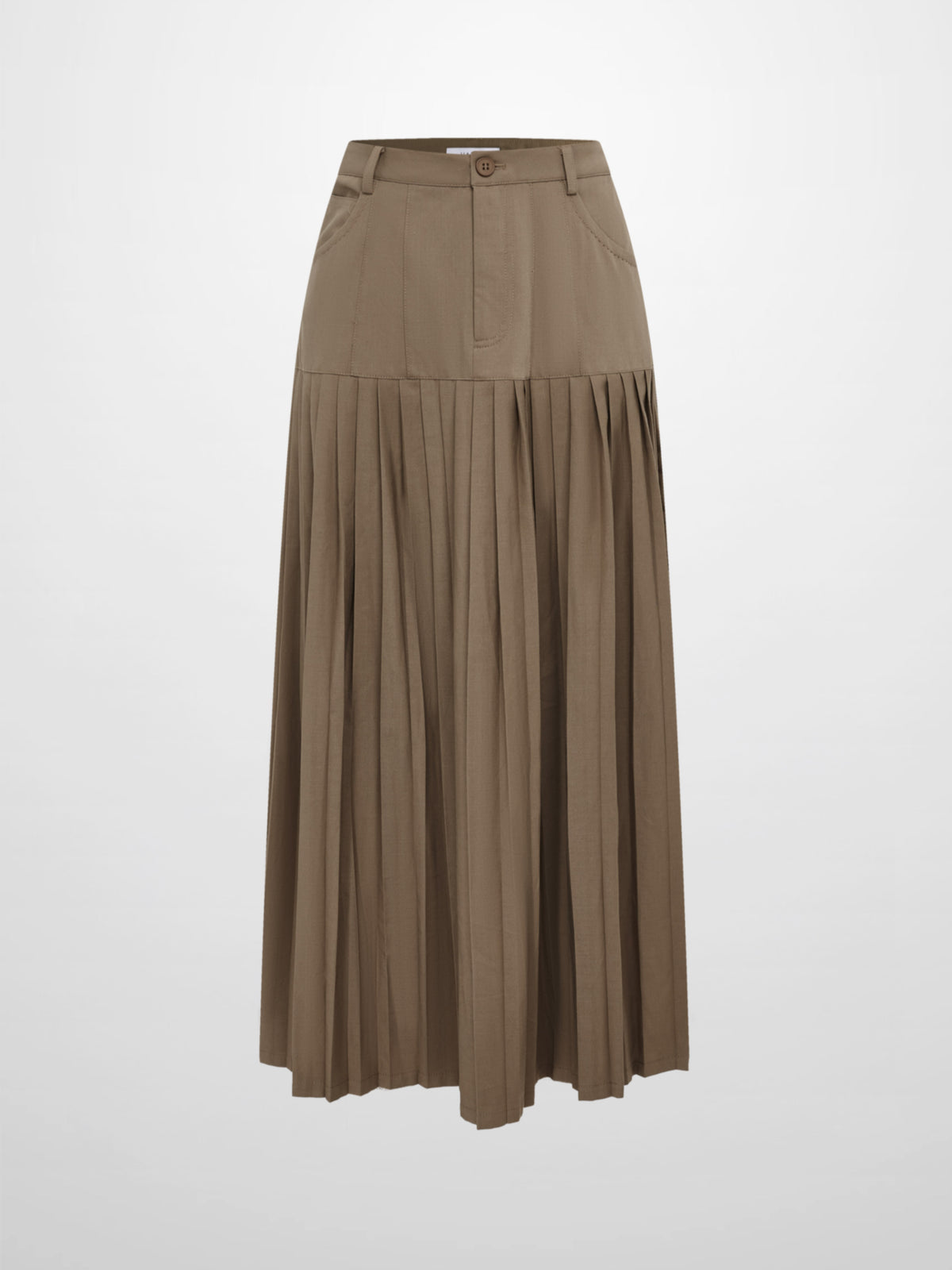 Stitched Pocket Yoke Pleat Skirt - Light Mocha