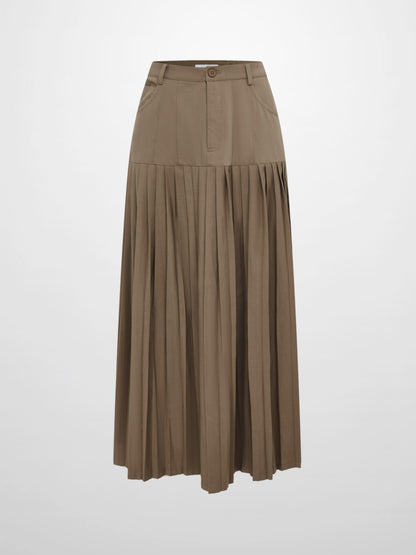 Stitched Pocket Yoke Pleat Skirt - Light Mocha