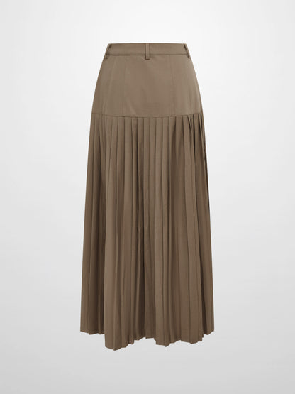 Stitched Pocket Yoke Pleat Skirt - Light Mocha