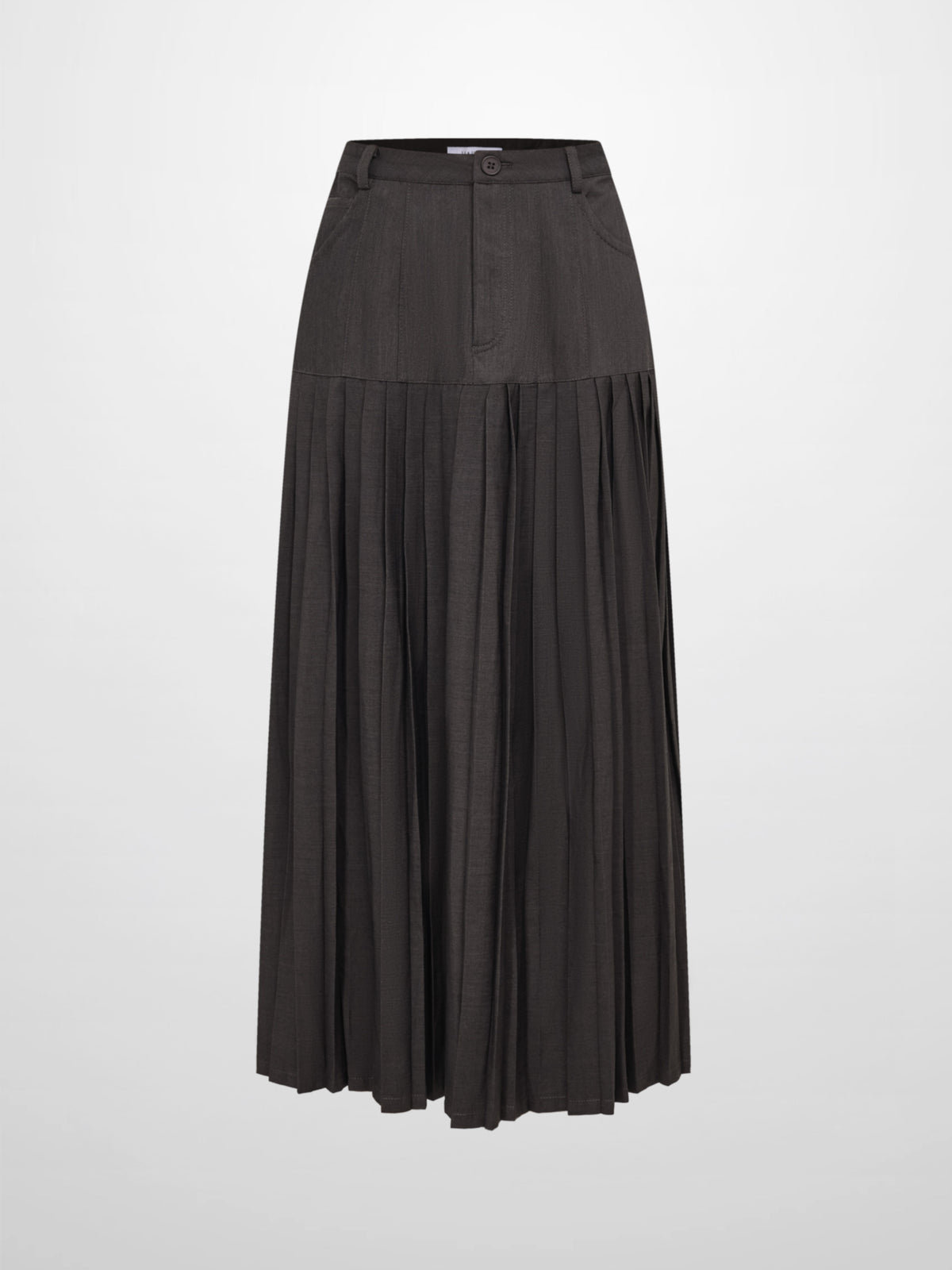 Stitched Pocket Yoke Pleat Skirt - Heathered Grey