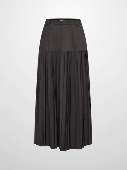 Stitched Pocket Yoke Pleat Skirt - Heathered Grey