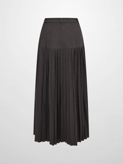 Stitched Pocket Yoke Pleat Skirt - Heathered Grey