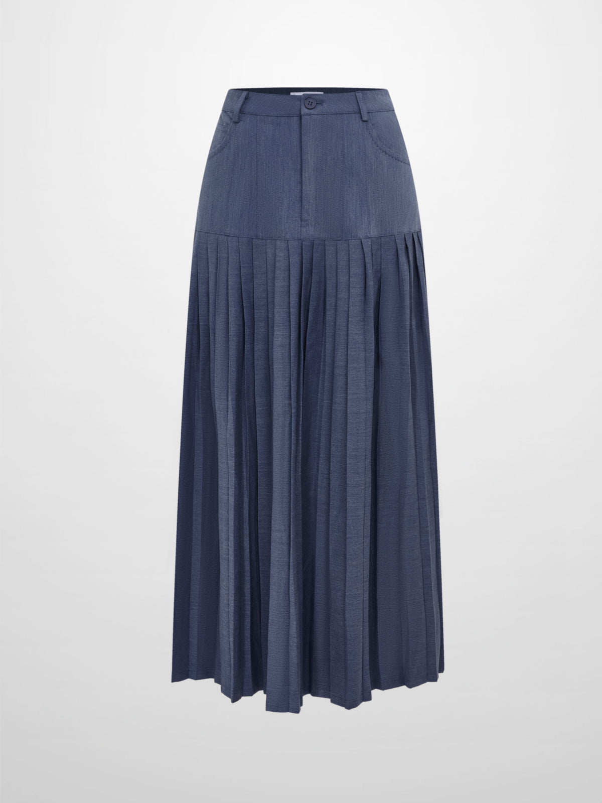 Stitched Pocket Yoke Pleat Skirt - Denim