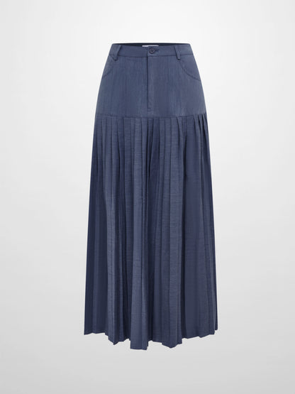 Stitched Pocket Yoke Pleat Skirt - Denim
