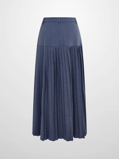 Stitched Pocket Yoke Pleat Skirt - Denim