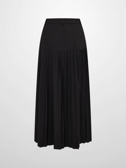 Stitched Pocket Yoke Pleat Skirt - Black