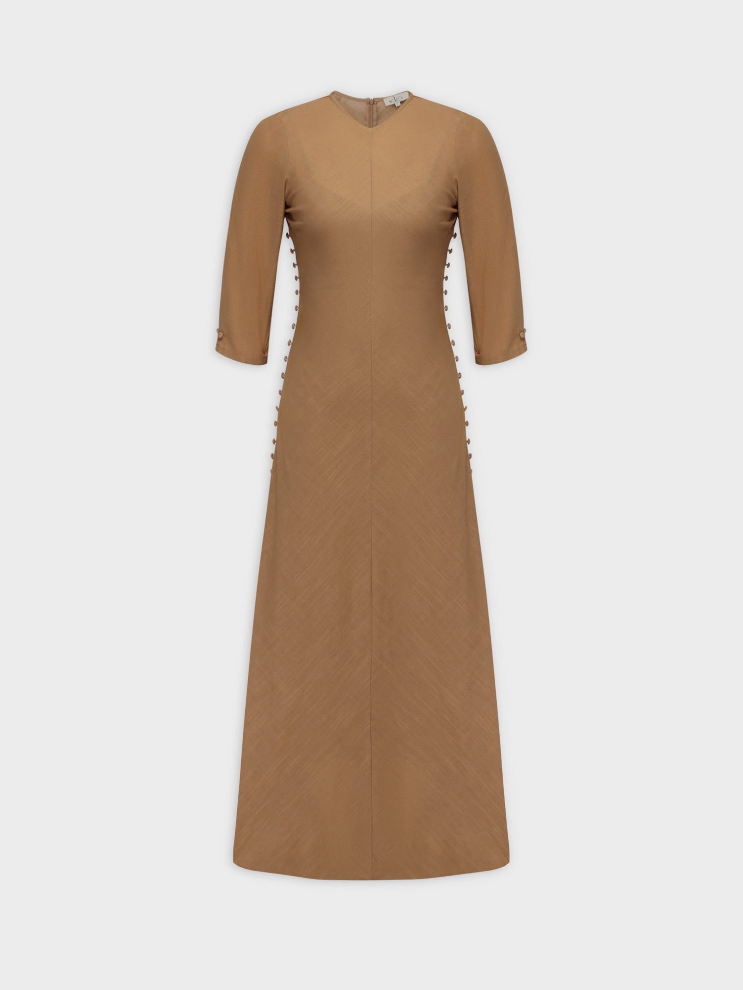 Side Button Dress-Tan