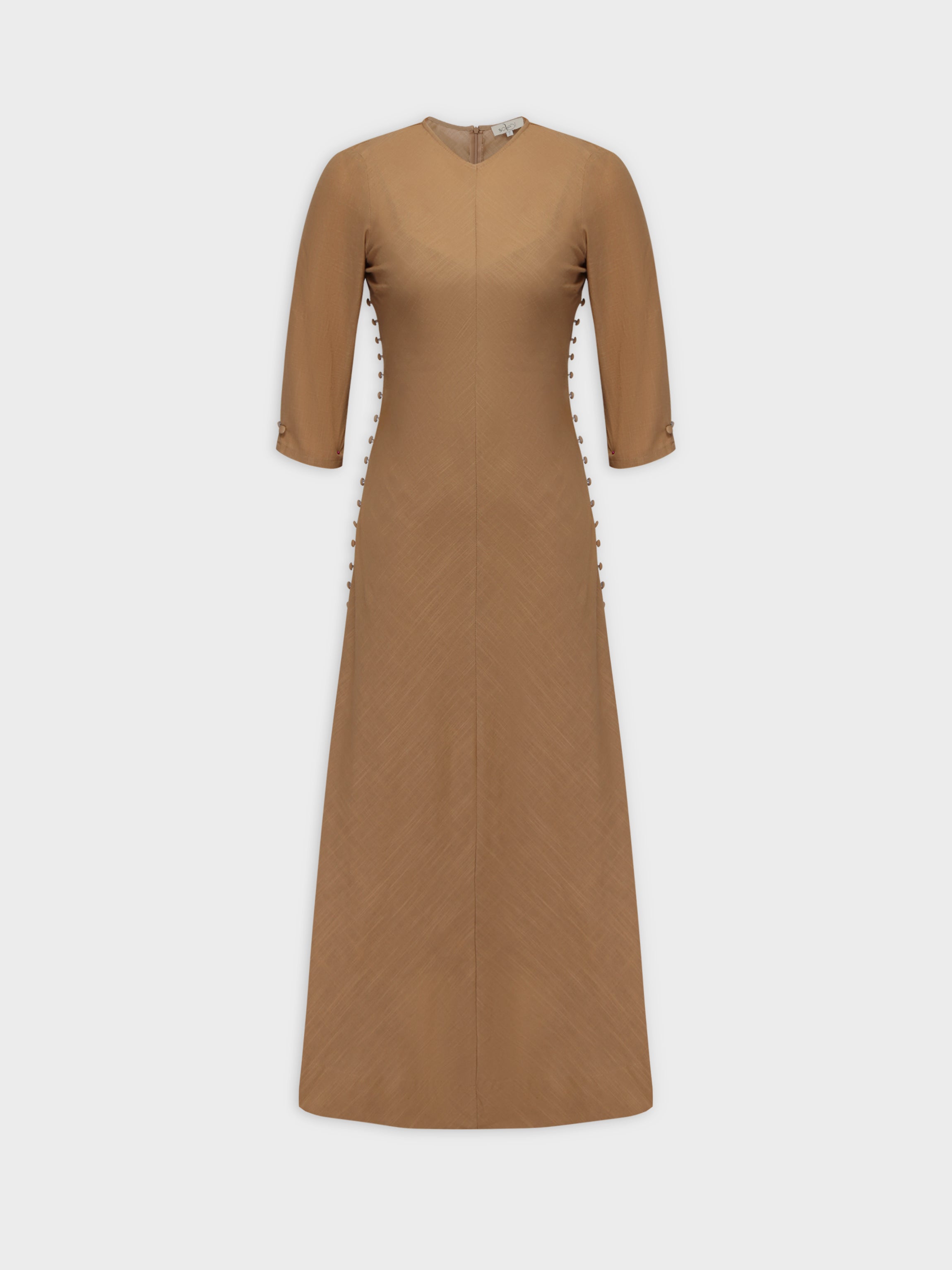 Side Button Dress-Tan