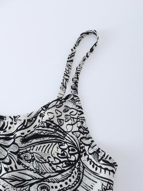 Printed Crew Neck Slip Dress-Sketch Floral