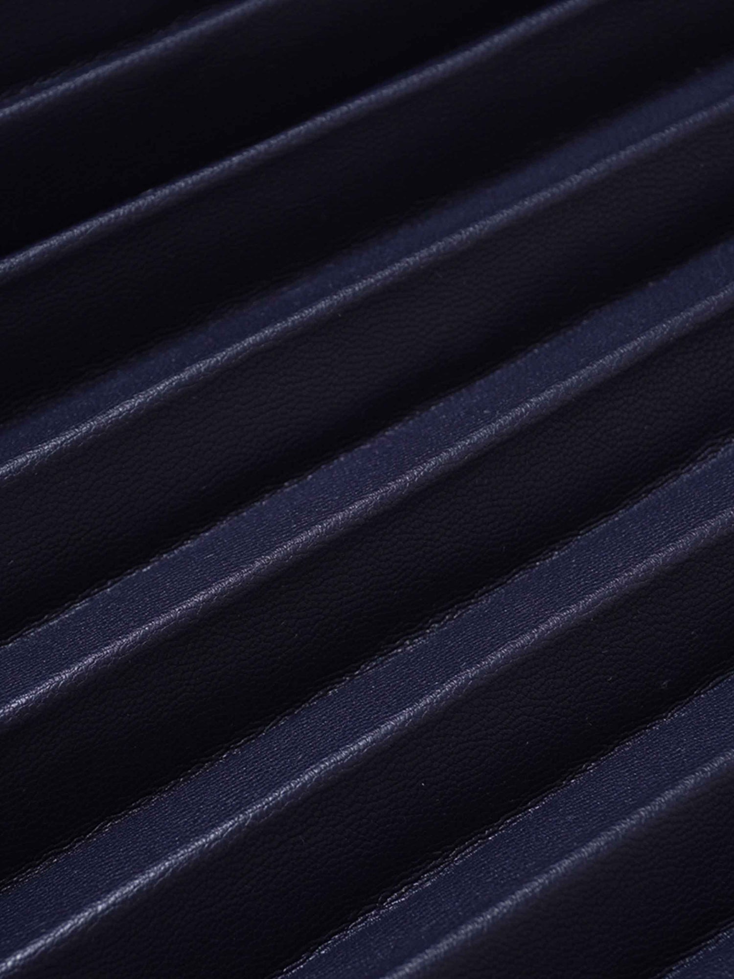 Accordion Pleated Faux Leather Skirt-Navy