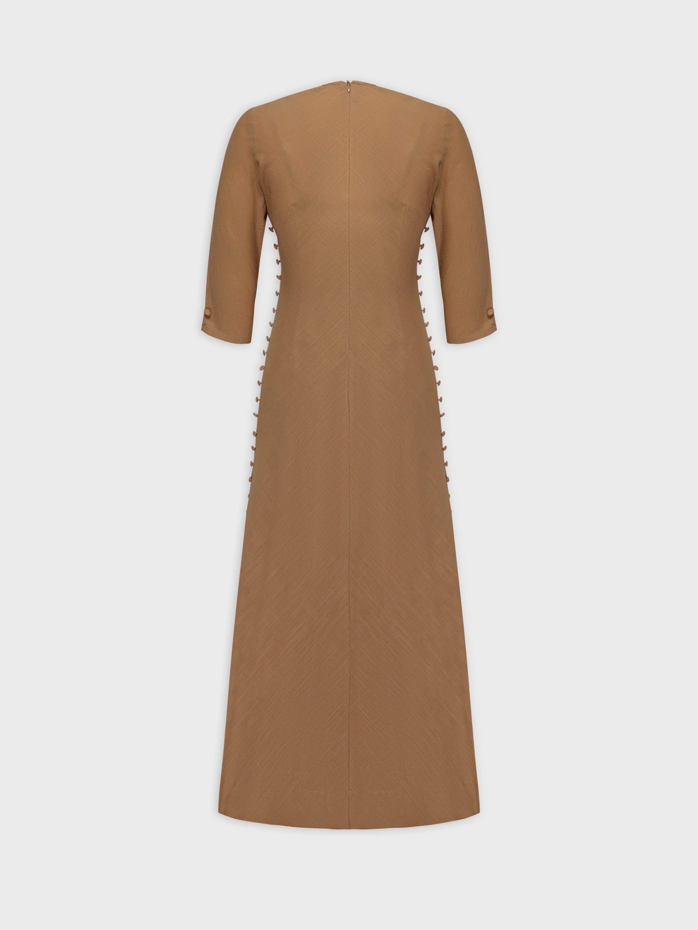 Side Button Dress-Tan