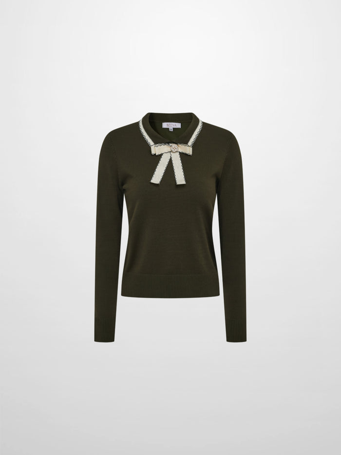 Ribbon Bow Sweater - Green