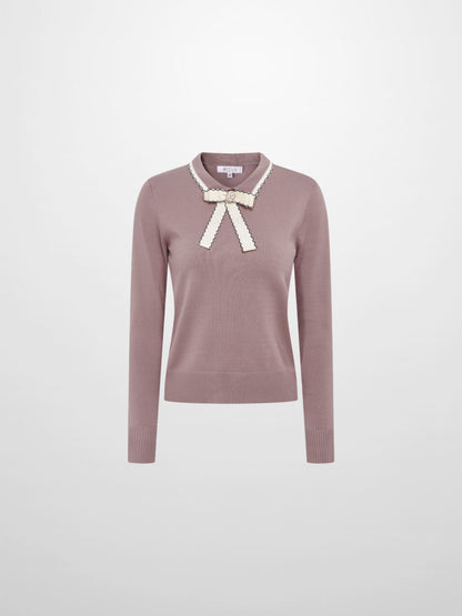 Ribbon Bow Sweater - Mauve/Taupe