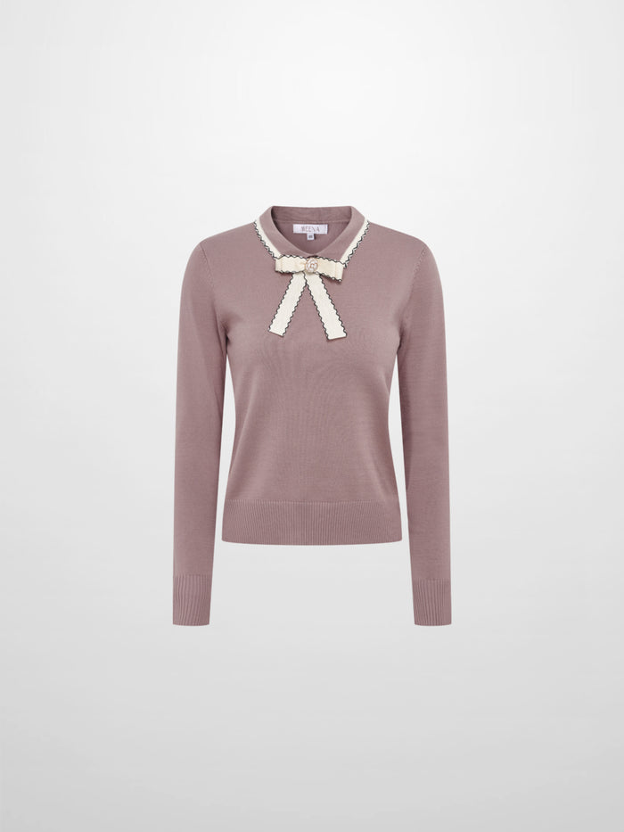 Ribbon Bow Sweater - Mauve/Taupe