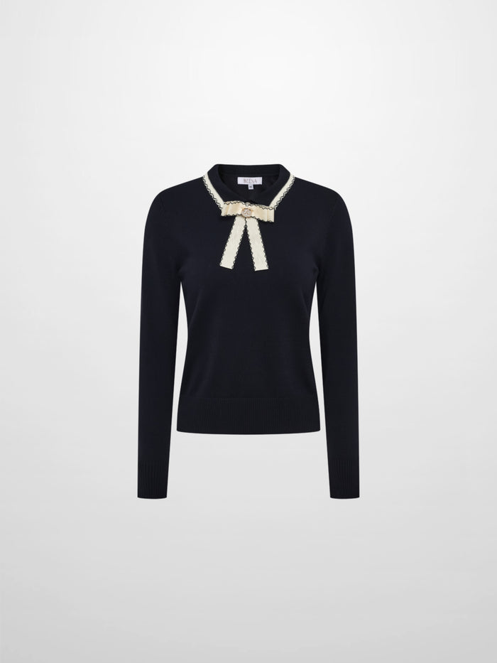 Ribbon Bow Sweater - Navy