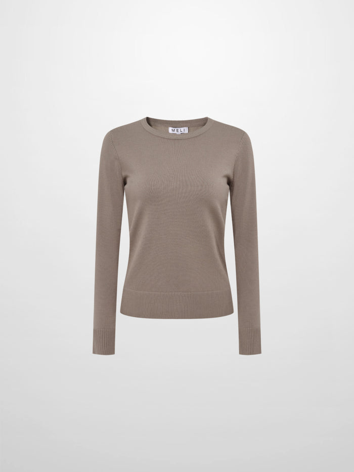 Basic Knit Crew Sweater - Warm Taupe