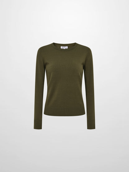 Basic Knit Crew Sweater - Olive Green