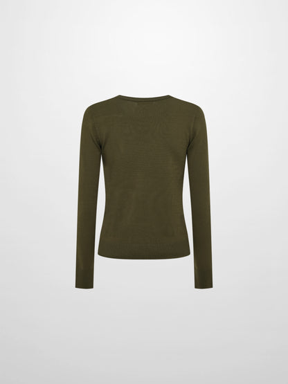 Basic Knit Crew Sweater - Olive Green