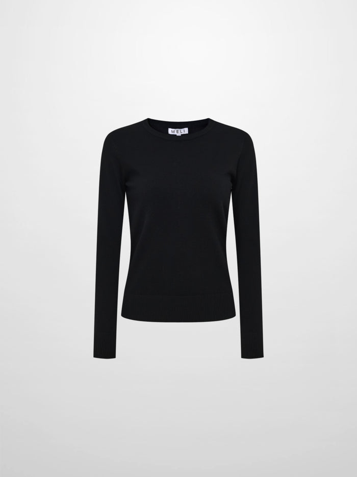 Basic Knit Crew Sweater - Black