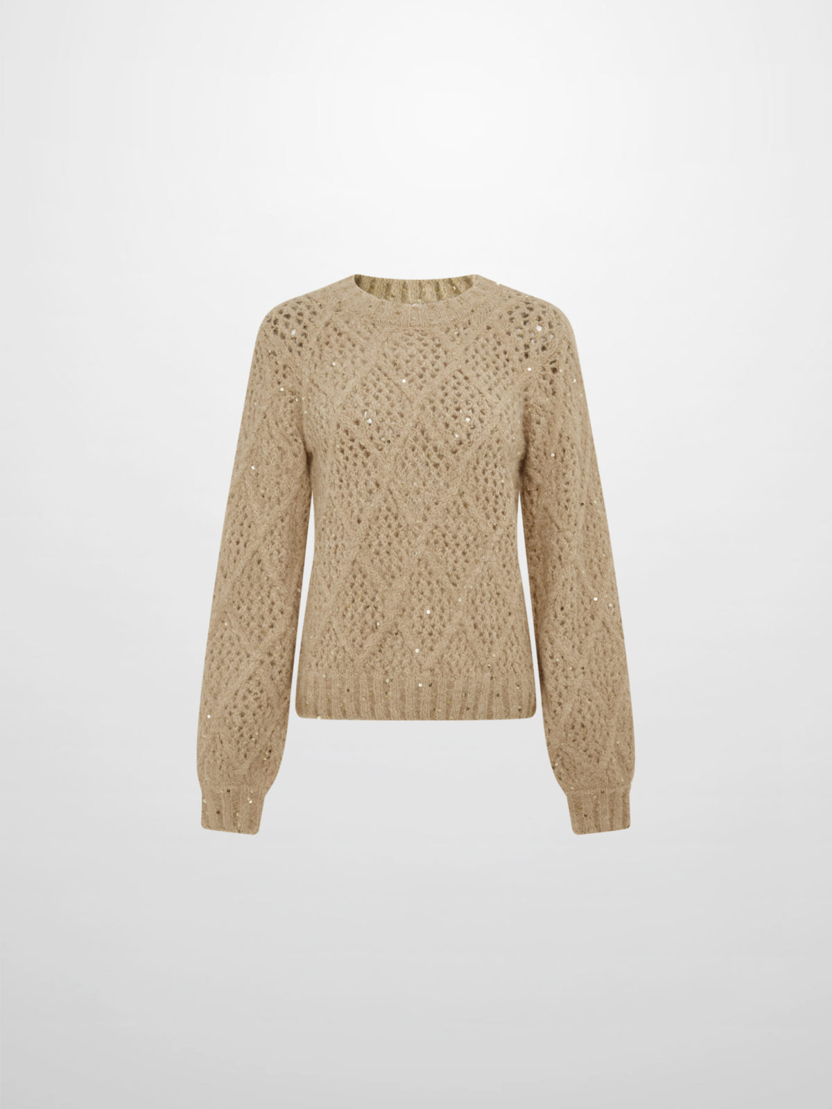 Crochet Sparkle Sweater - Green/Tan