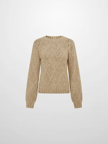 Crochet Sparkle Sweater - Green/Tan