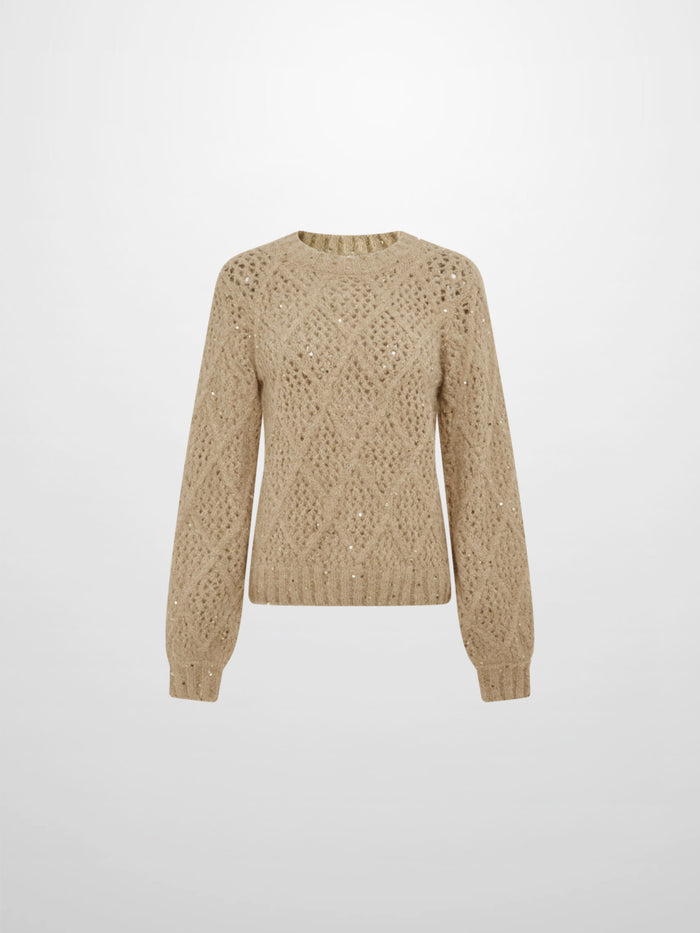 Crochet Sparkle Sweater - Green/Tan