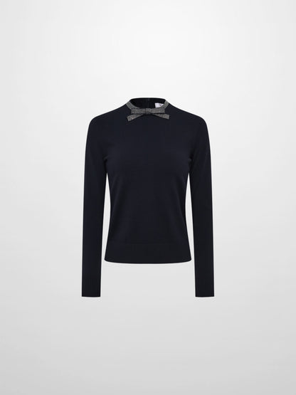Rhinestone Neck Sweater - Navy