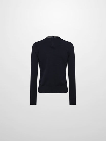Rhinestone Neck Sweater - Navy