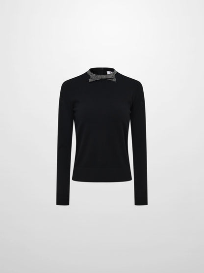 Rhinestone Neck Sweater - Black