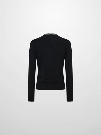 Rhinestone Neck Sweater - Black