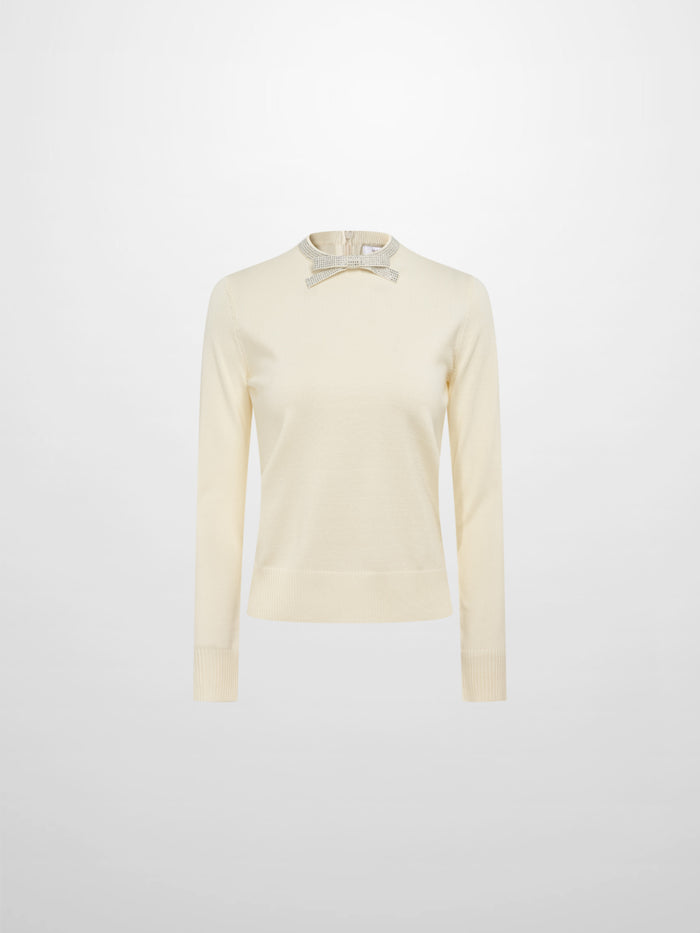 Rhinestone Neck Sweater - Cream