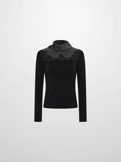Lurex and Lace Sweater - Black/Silver