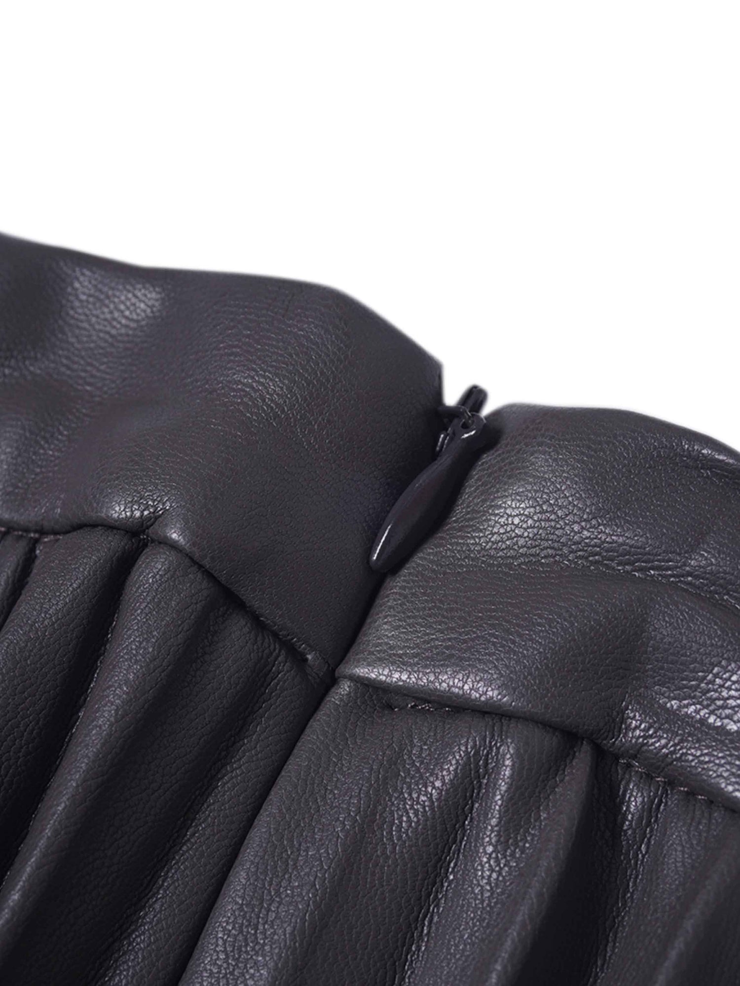 Accordion Pleated Faux Leather Skirt-Grey